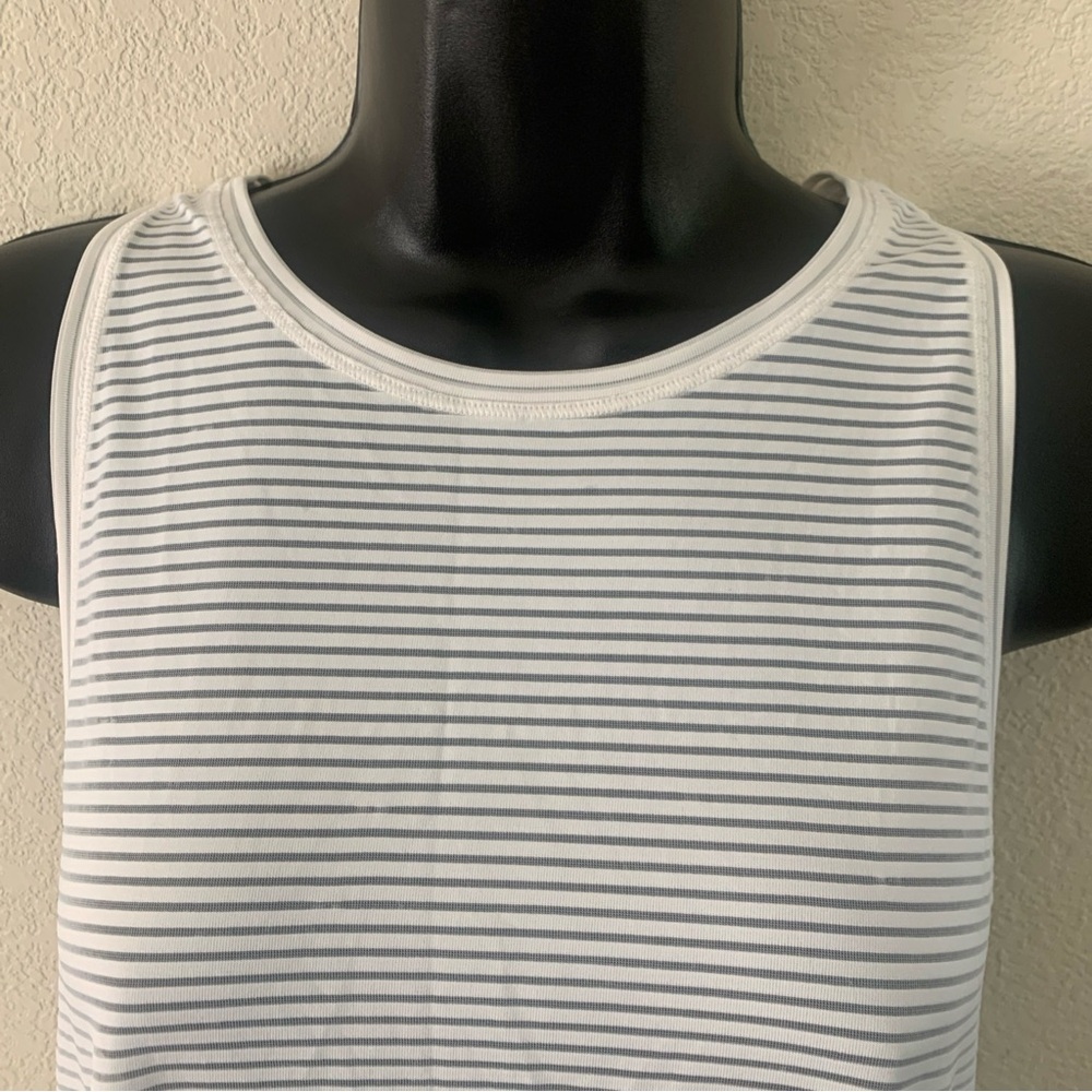 Lululemon Miles Ahead Tank Top Size 10 White Stripe Mesh Tie Back - Picture 5 of 11